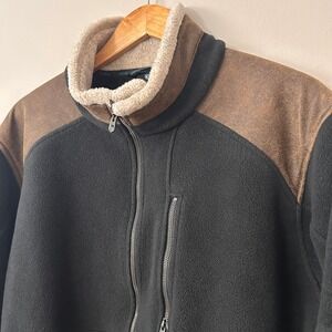 KUHL Alpenwurx Jacket Mens XL Black Brown Full Zip Fleece Suede Trim Gorpcore